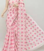 Pink embroidered cotton saree 
