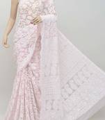Pink embroidered georgette saree with blouse