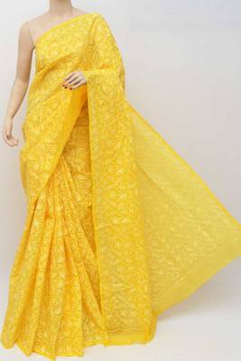  yellow embroidered cotton saree  1
