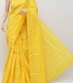  yellow embroidered cotton saree 