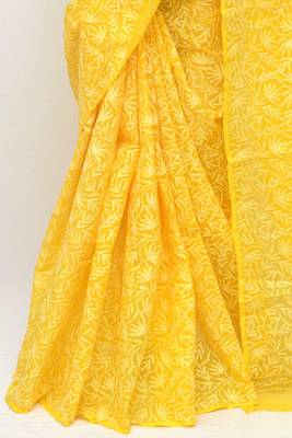  yellow embroidered cotton saree  3