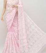 Pink embroidered georgette saree with blouse