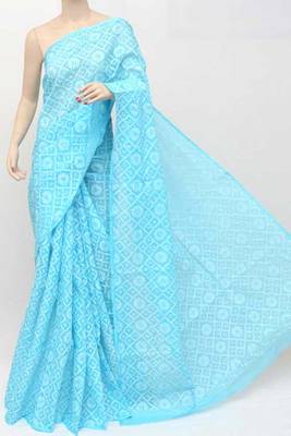 Blue embroidered cotton saree  1