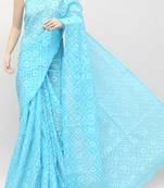 Blue embroidered cotton saree 
