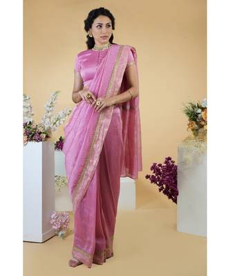 Withered Rose Hand Embroidered Linen Silk Saree 1