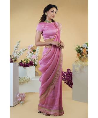 Withered Rose Hand Embroidered Linen Silk Saree 3
