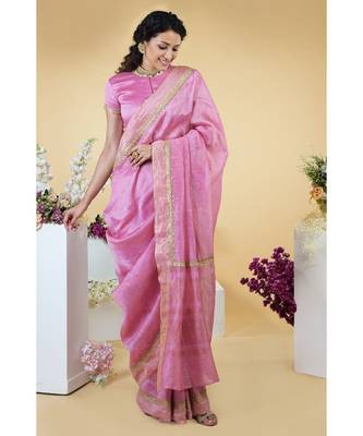 Withered Rose Hand Embroidered Linen Silk Saree 6