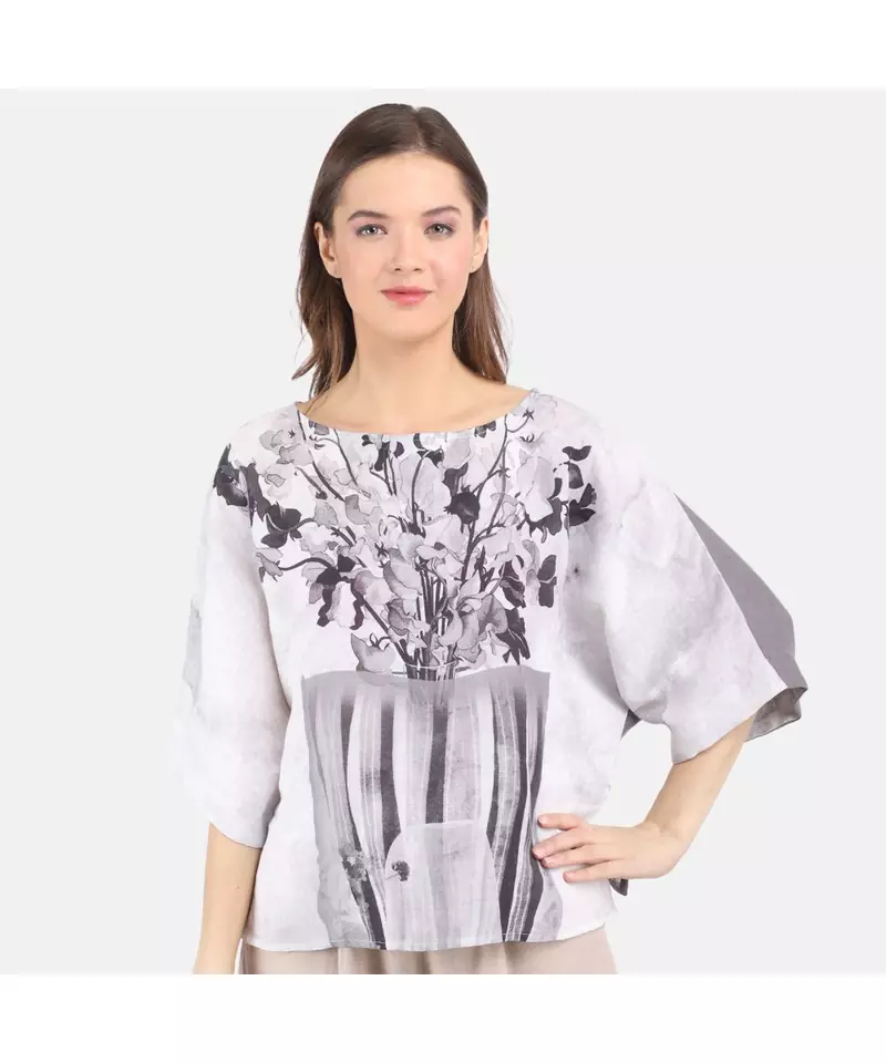 WOMEN'S GREY PRINTED LINE ONE SIZE TOP
