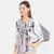 WOMEN'S GREY PRINTED LINE ONE SIZE TOP