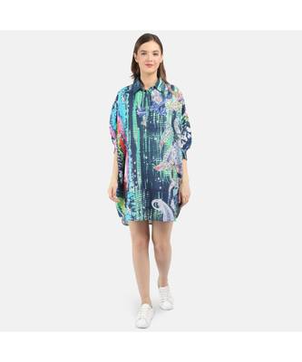 Women's Blue Printed Silk One Size Tunic 1