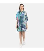 WOMEN'S BLUE PRINTED SILK ONE SIZE TUNIC
