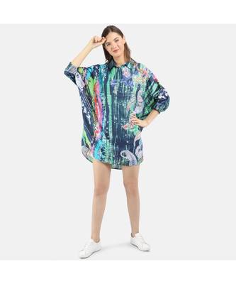 Women's Blue Printed Silk One Size Tunic 2