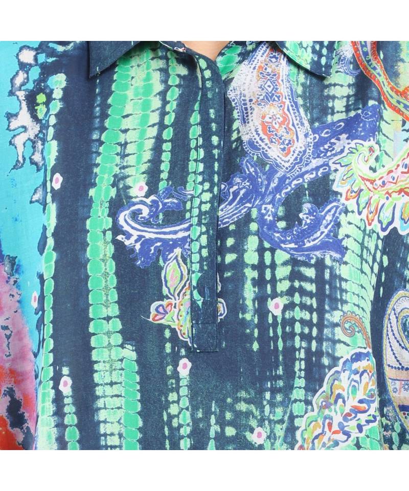 WOMEN'S BLUE PRINTED SILK ONE SIZE TUNIC