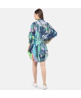 Women's Blue Printed Silk One Size Tunic 4