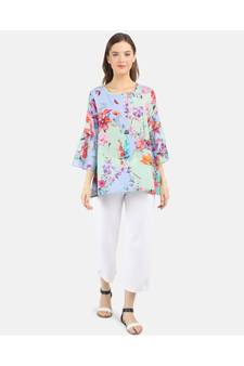 WOMEN'S BLUE PRINTED TOPWITH FRILL DETAILS top