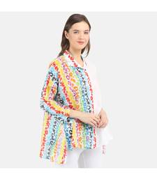 WOMEN'S WHITE PRINTED COTTON SILK ONE SIZE TOP