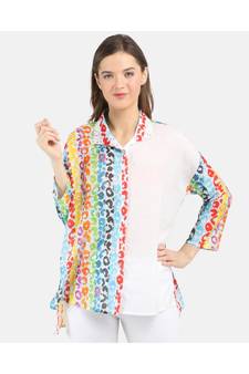 WOMEN'S WHITE PRINTED COTTON SILK ONE SIZE TOP