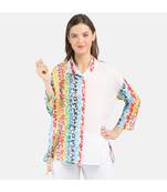 Women's White Printed Cotton Silk One Size Top