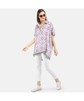 Women's Grey Printed Silk Sateen One Size Tunic 2