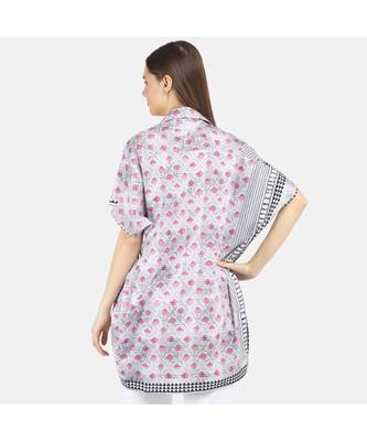 Women's Grey Printed Silk Sateen One Size Tunic 3