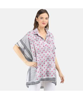 Women's Grey Printed Silk Sateen One Size Tunic 5