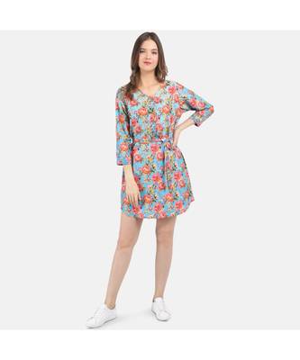 Women's Blue Printed Silk Cotton One Size Tunic 1