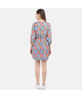 Women's Blue Printed Silk Cotton One Size Tunic 4