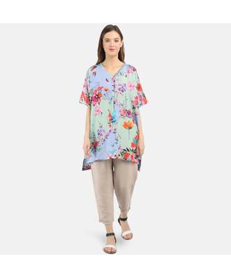 Women's Blue Printed Silk Cotton One Size Tunic 1