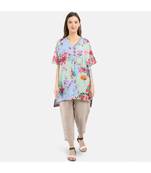 WOMEN'S BLUE PRINTED SILK COTTON ONE SIZE TUNIC
