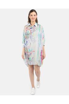 WOMEN'S GREY PRINTED VISCOSE SILK ONE SIZE TUNIC