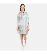 WOMEN'S GREY PRINTED VISCOSE SILK ONE SIZE TUNIC