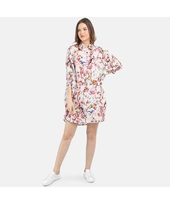 Women's Grey Printed Linen One Size Tunic 3