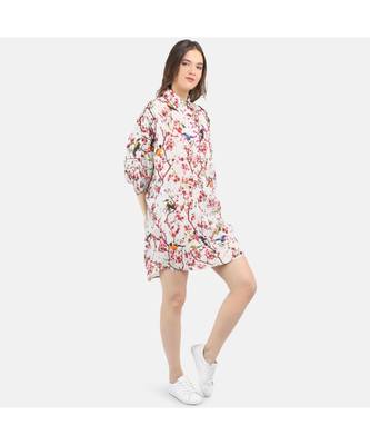 Women's Grey Printed Linen One Size Tunic 4