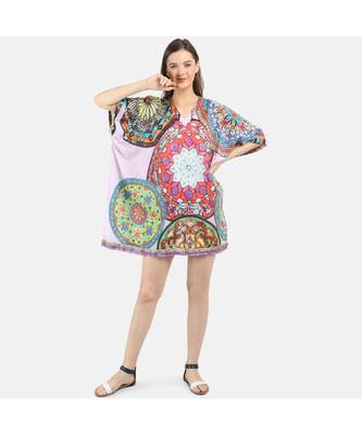 Women's Multi Color Printed Silk Cotton One Size Tunic 1
