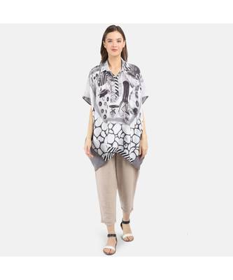 Women's Grey Printed Linen One Size Tunic 1