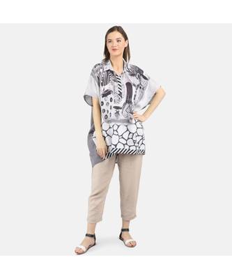 Women's Grey Printed Linen One Size Tunic 2