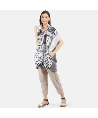 Women's Grey Printed Linen One Size Tunic 3