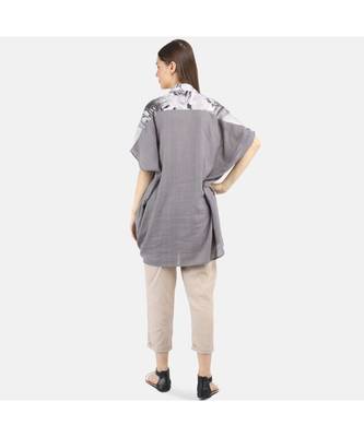 Women's Grey Printed Linen One Size Tunic 4