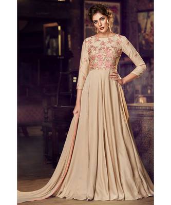 semi stitched satin beige Party Wear Gowns 1