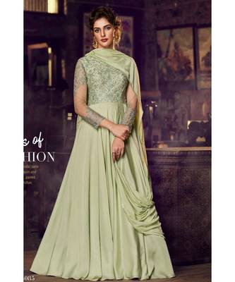 semi stitched satin green Party Wear Gowns 1
