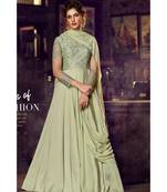 semi stitched satin green Party Wear Gowns