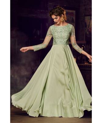 semi stitched satin green Party Wear Gowns 2