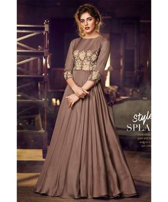 semi stitched satin beige Party Wear Gowns 1