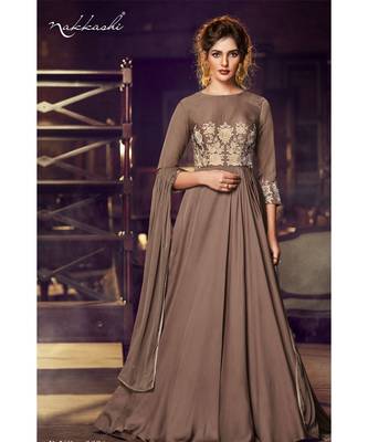 semi stitched satin beige Party Wear Gowns 2