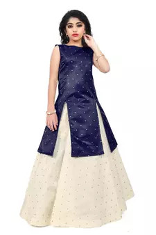 Kids Blue Indo And Cream Lehenga Choli For Girls 