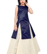 Kids Blue Indo And Cream Lehenga Choli For Girls 