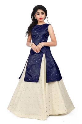 Kids Blue Indo And Cream Lehenga Choli For Girls  2