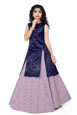 Kids Blue Indo And Lavender Lehenga Choli For Girls  1