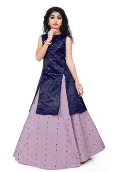 Kids Blue Indo And Lavender Lehenga Choli For Girls 