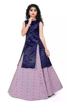 Kids Blue Indo And Lavender Lehenga Choli For Girls 